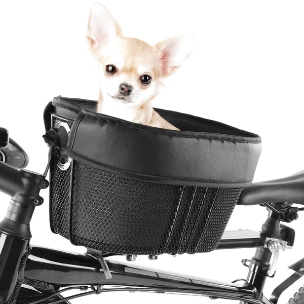 Panier à vélo en cuir noir pour chien - Sérénité-Canine